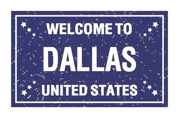 Welcome Dallas United States Words Written Blue Rectangle Flag Stamp — Stock Photo, Image