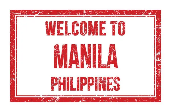 Welkom Naar Manila Filippines Woorden Geschreven Rode Rechthoek Postzegel — Stockfoto