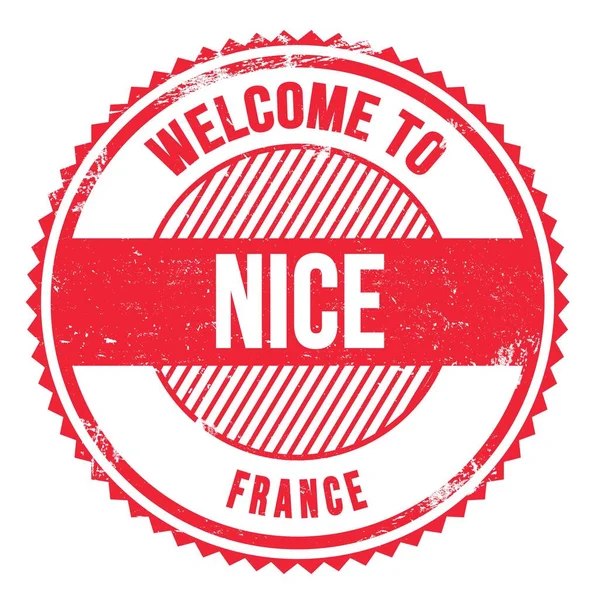 Welcome Nice Francja Napis Czerwonym Znaczku Zygzakowym — Zdjęcie stockowe