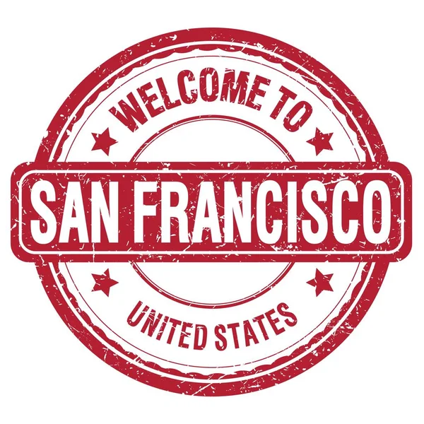 Welcja San Francisco Państwa Zjednoczone Słowa Zapisane Czerwonym Znaczku Grungowym — Zdjęcie stockowe