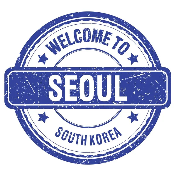 Bem Vindo Seoul Coreia Sul Palavras Escritas Carimbo Grungy Azul — Fotografia de Stock
