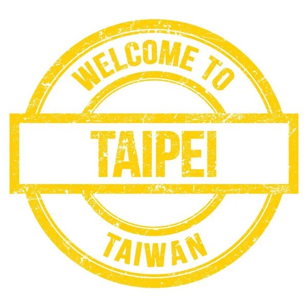 Bienvenidos Taipei Taiwan Palabras Escritas Amarillo Redondo Simple Sello — Foto de Stock