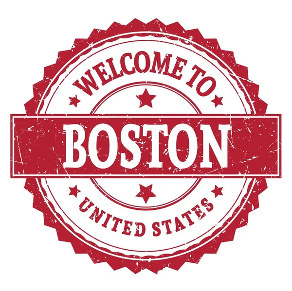Bem Vindo Boston Estados Unidos Palavras Escritas Ziguezague Redondo Vermelho — Fotografia de Stock