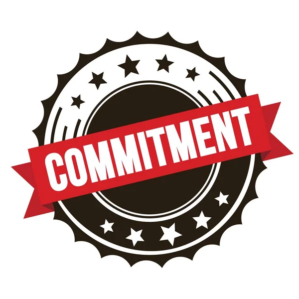 Commitment Text Red Brown Ribbon Badge Stamp — Foto de Stock