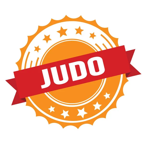 Judo Text Red Orange Ribbon Badge Stamp — Stock fotografie