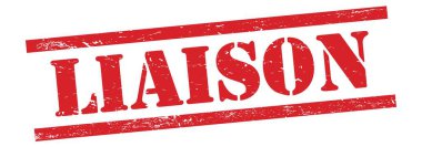 LIAISON text on red grungy vintage rubber stamp.