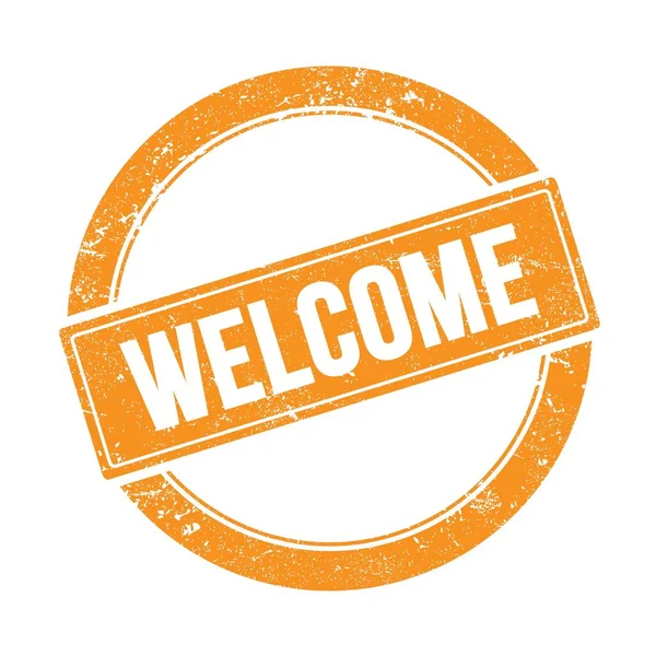 Welcome Text Orange Grungy Vintage Stamp — Stock Photo, Image