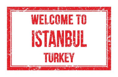 ISTANBUL 'a Hoşgeldiniz - TURKEY, kırmızı dikdörtgen posta damgası üzerine yazılmış kelimeler