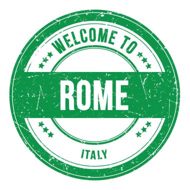 Roma 'ya Hoş Geldiniz - İtalya, yeşil yuvarlak bozuk para damgası üzerine yazılmış kelimeler
