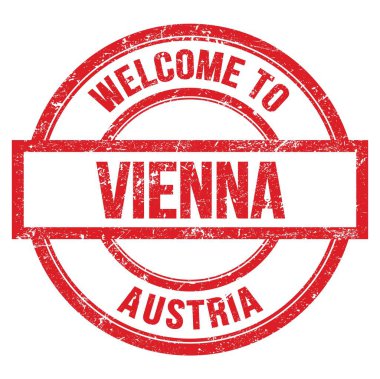 Vienna 'ya Hoş Geldiniz - AUSTRIA, kırmızı yuvarlak pulla yazılmış kelimeler