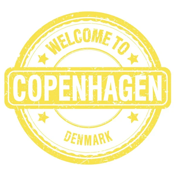 Üdvözöljük Copenhagen Dánia Szavak Írva Sárga Grungy Bélyegző — Stock Fotó