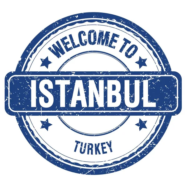 Welcome Istanbul Turkey Words Written Blue Grungy Stamp — Stock Photo, Image