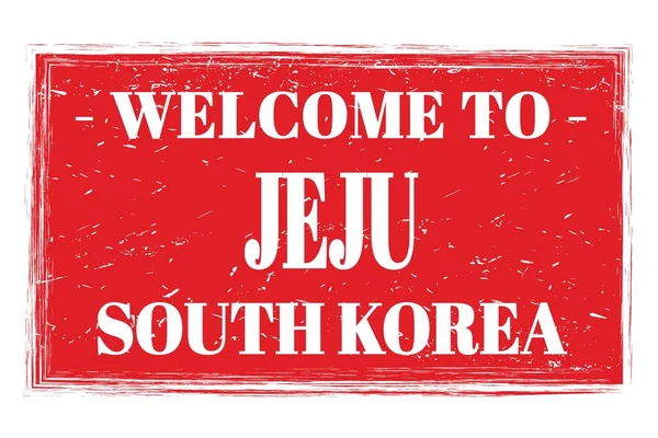 Bem Vindo Jeju Coreia Sul Palavras Escritas Selo Retângulo Vermelho — Fotografia de Stock