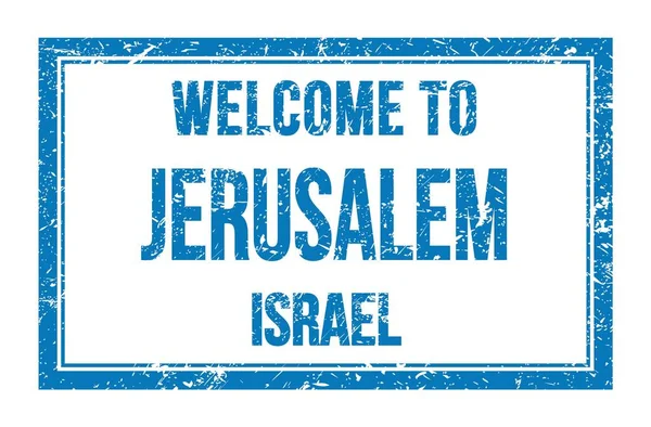 Welcome Jerusalem Israel Words Written Light Blue Rectangle Post Stamp — Stock Photo, Image