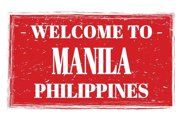 Bem Vindo Manila Filipinas Palavras Escritas Selo Retângulo Vermelho — Fotografia de Stock