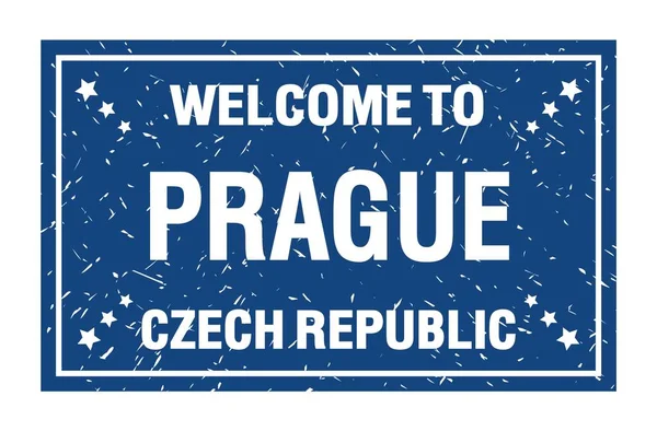 Welcome Prague Czech Republic Words Written Blue Rectangle Flag Stamp — Stock Photo, Image