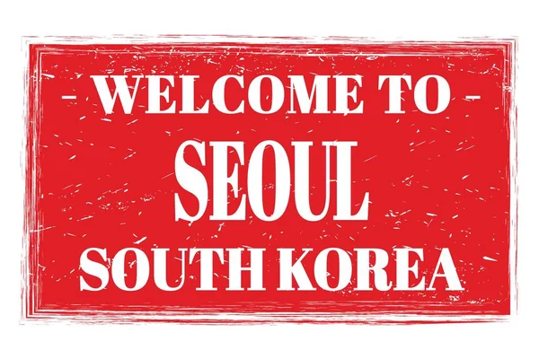 Benvenuti Seoul Corea Del Sud Parole Scritte Sul Rettangolo Rosso — Foto Stock