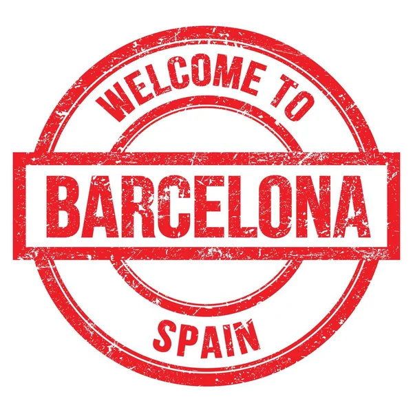 Wybierz Barcelony Hiszpania Wyrazy Czerwonym Okrągłym Prostym Znaczku — Zdjęcie stockowe