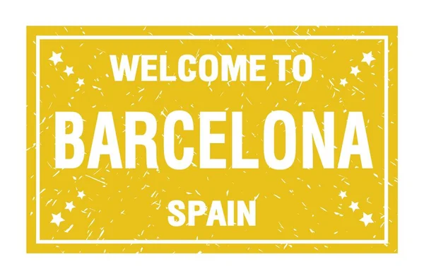 Welkom Naar Barcelona Spanje Woorden Geschreven Gele Rechthoek Vlag Stempel — Stockfoto