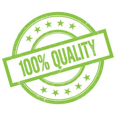Yeşil, yuvarlak, eski kauçuk damgalı% 100 nicelik metni.