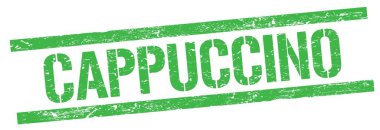 Yeşil grungy dikdörtgen mühür işareti üzerinde CapPPUCCINO metin.