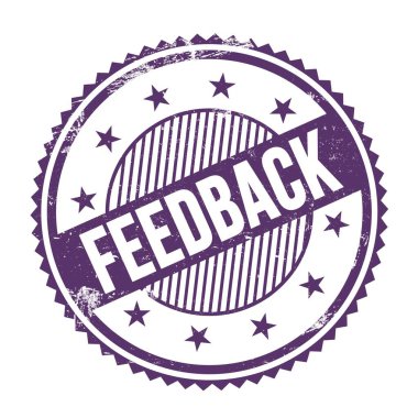 Mor indigo grungy zig zag kenarları yuvarlak pulu üzerine yazılmış FEEDback metni.