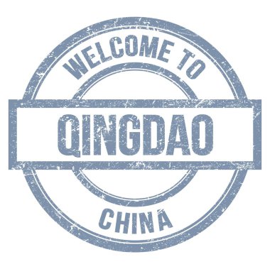 QINGDAO 'ya Hoşgeldiniz - ÇİN, Gri yuvarlak basit pulla yazılmış kelimeler