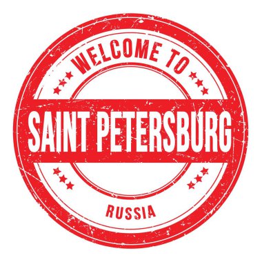 Aziz PETERSBURG 'a hoş geldiniz, Rusya, kırmızı yuvarlak para damgası üzerine yazılmış kelimeler.