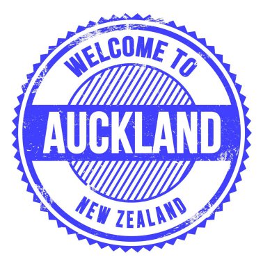 AUCKLAND 'a Hoşgeldiniz - YENİ ZEALAND, açık mavi zig zag damgası üzerine yazılmış kelimeler