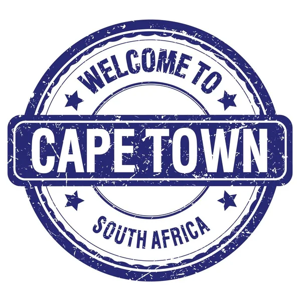 欢迎来到Cape Town 南部非洲 文字写在蓝色的黑色邮票上 — 图库照片
