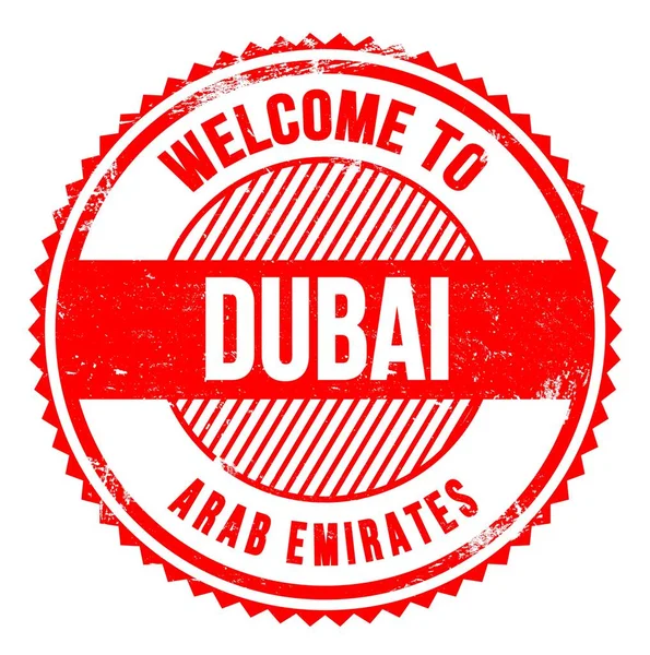 Bienvenue Dubai Émirats Arabes Mots Écrits Sur Timbre Zig Zag — Photo