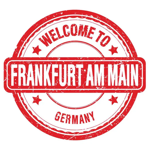 Bienvenue Frankfurt Main Allemagne Mots Écrits Sur Timbre Grunge Rouge — Photo