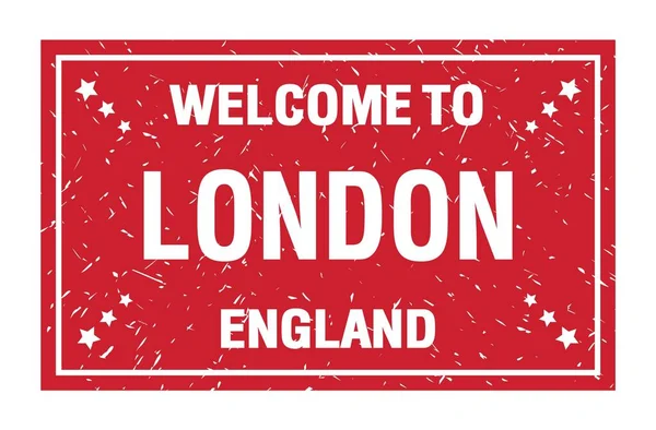 Welcome London Russian Words Written Red Rectangle Flag Stamp — стоковое фото