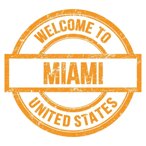 Welcome Miami United States Words Written Orange Simple Stamp — Stock Photo, Image