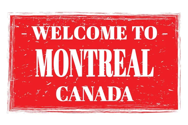 Montreal Hoşgeldiniz Kanada Kırmızı Dikdörtgen Posta Pulunda Yazılı Kelimeler — Stok fotoğraf
