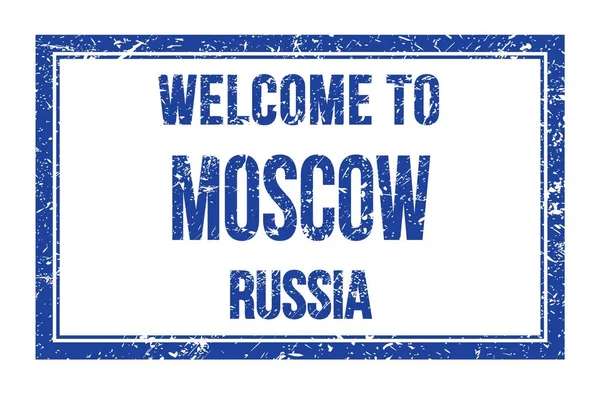 Welcome Moscow Russia Words Written Russian Blue Rectangle Post Stamp — 스톡 사진