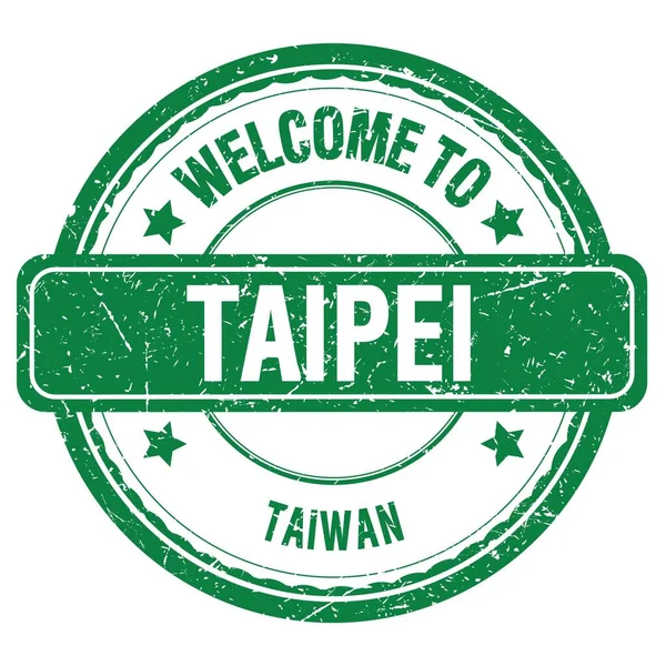 Bienvenidos Taipei Taiwan Palabras Escritas Verde Grungy Sello — Foto de Stock