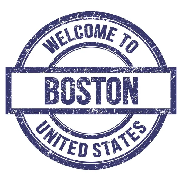 Bem Vindo Boston Estados Unidos Palavras Escritas Azul Redondo Carimbo — Fotografia de Stock