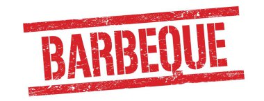 Kırmızı grungy dikdörtgen damga işareti üzerinde Barbeque metin.