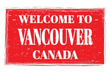 VANCOUVER 'a Hoşgeldiniz - Kanada, kırmızı dikdörtgen posta pulu üzerine yazılmış kelimeler