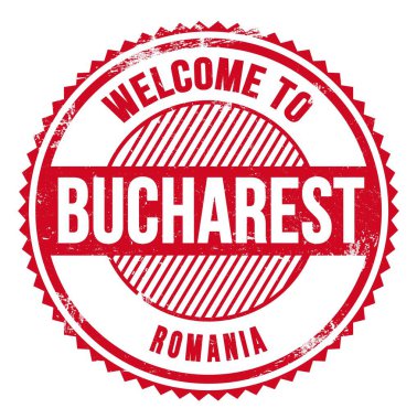 BUCHAREST 'a Hoşgeldiniz - ROMANIA, kırmızı zig zag damgası üzerine yazılmış kelimeler