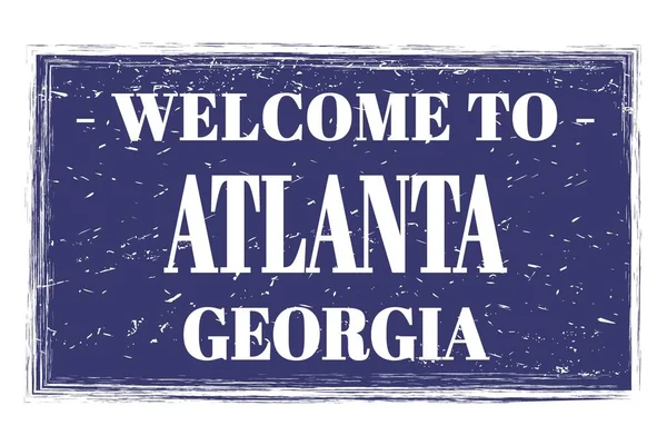 Vítejte Atlanty Georgia Slova Napsaná Modré Obdélníkové Poštovní Známce — Stock fotografie