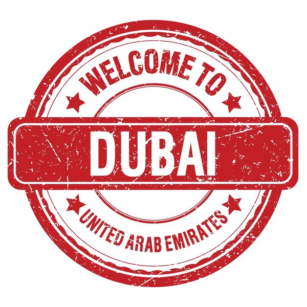 Welkom Dubai United Arab Emirates Woorden Geschreven Donkerrode Grungy Stempel — Stockfoto