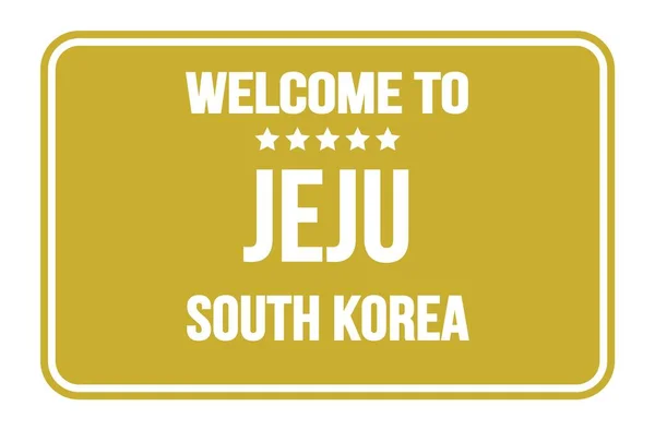 Bem Vindo Jeju Coreia Sul Retângulo Amarelo Carimbo Sinalização Rua — Fotografia de Stock