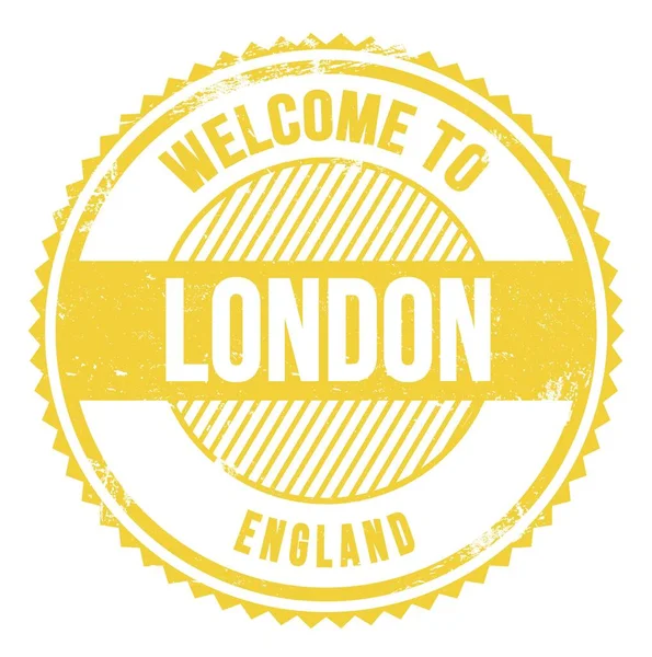 Welcome London Russian Words Written Yellow Zig Zag Stamp — стоковое фото