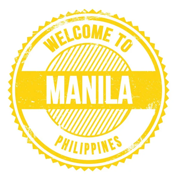 Benvenuti Manila Filippine Parole Scritte Sul Timbro Zig Zag Giallo — Foto Stock