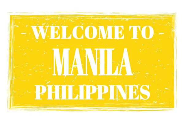 Manila Hoşgeldiniz Philippines Sarı Dikdörtgen Posta Puluna Yazılmış Kelimeler — Stok fotoğraf
