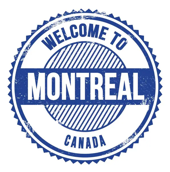 Montreal Hoş Geldiniz Kanada Mavi Zik Zag Damgası Üzerine Yazılmış — Stok fotoğraf