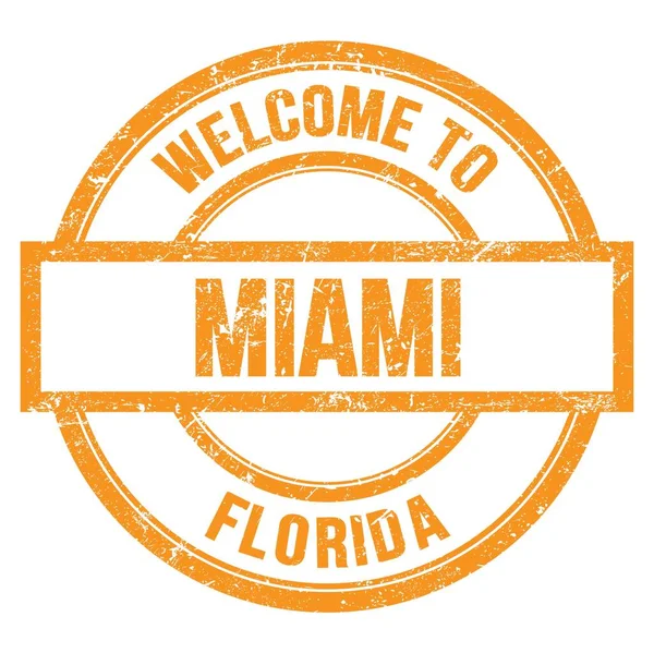 Welcome Miami Florida Napis Pomarańczowym Okrągłym Prostym Znaczku — Zdjęcie stockowe