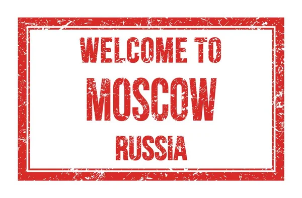 Bienvenue Moscou Russie Mots Écrits Sur Timbre Poste Rectangle Rouge — Photo